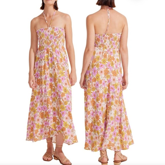 AUGUSTE Austin Lorenzo Midi Dress Floral Bohemian XS Pink Orange - Picture 2 of 9